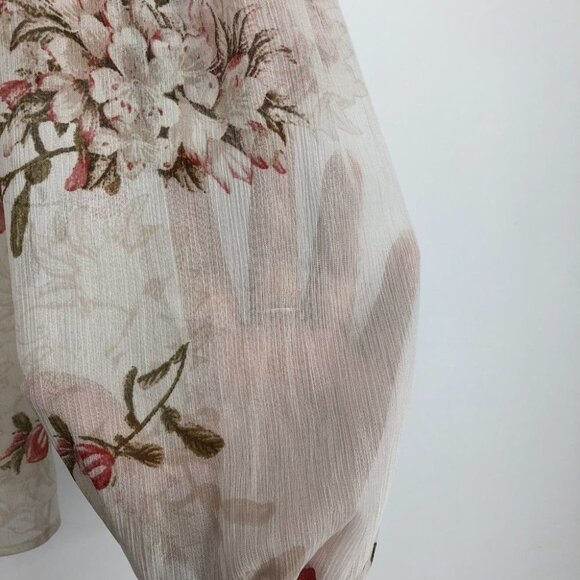 NWT Guess White & Red Floral Long sleeve Button Up Smocked Waist Cold Shoulder S - Picture 11 of 16